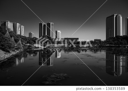 A view of Hamarikyu Gardens in the evening, Chuo Ward, Tokyo. 138353589