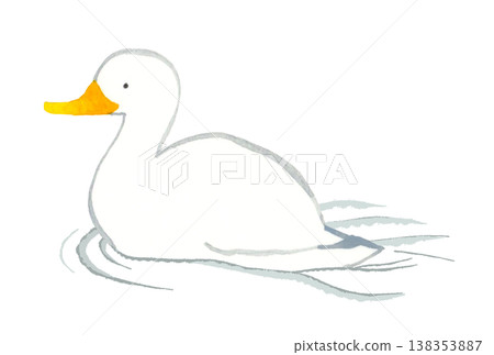 Swimming duck - Cute and whimsical hand-drawn watercolor illustration of an animal 138353887