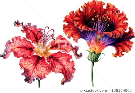 Exotic Red Tropical Flowers Illustration 138354003
