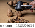 Cracking walnuts with a metal nutcracker tool 138354034