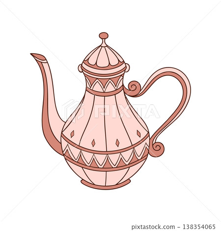 Hand drawn illustration of a traditional ornate teapot on a white background. 138354065