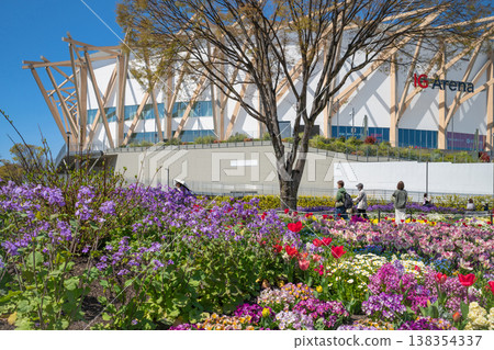 Meijo Park in spring: Meijo Park Flower Plaza, where flowers are in full bloom (Nagoya City, Aichi Prefecture) 138354337