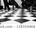 Retro Style Barbershop Ambiance. Monochrome Scene Featuring Classic Chairs And Timeless Atmosphere 138354468