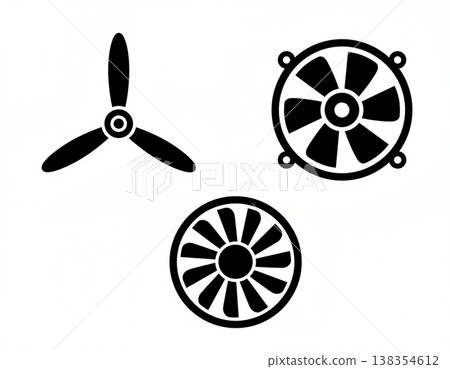 Fan Blade and Turbine Icon Set Mechanical Symbols Fan Blade and Turbine Icon Set Mechanical Symbols 138354612
