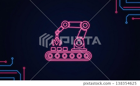 Neon Robotic Conveyor Automation System Illustration Neon Robotic Conveyor Automation System Illustration 138354625
