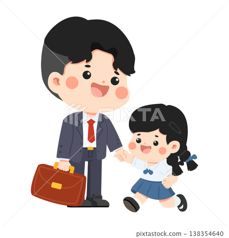 Father escorting daughter to school in morning 138354640