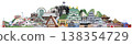 Collection of illustrations of tourist destinations in the Chubu region (horizontal format) 138354729