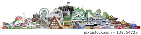 Collection of illustrations of tourist destinations in the Chubu region (horizontal format) Collection of illustrations of tourist destinations in the Chubu region (horizontal format) 138354729