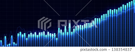 Financial analytics business growth chart digital background, blue rising bars, increase arrow and candlesticks concept for fintech, market trends, predictive investment insights. Vector illustration. Financial analytics business growth chart digital background, blue rising bars, increase arrow and candlesticks concept for fintech, market trends, predictive investment insights. Vector illustration. 138354837