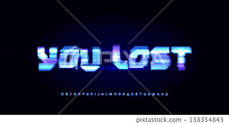 Tech Screen Font Logo Alphabet Futuristic Letter Set Modern HUD Typography, Digital Glitch Typographic Design Title Text, Typo Poster Headline, Type Symbol Logotype, Display Fonts. Vector Typeface 138354843