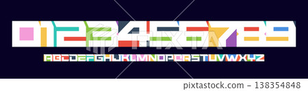 Color Numbers Letters Alphabet Font for Kid Birthday Years Logo, Corporate Anniversary Sign, Race Sport Team Jersey Numeric. Colorful Cutout Paper Typographic Design. Sports Num. Vector Illustration 138354848