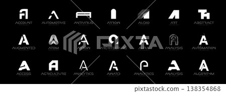 Letter A Logo Collection in Futuristic Tech Style, Modern Geometric Minimalist Creative Branding for Business Identity Design. Monogram Set for Startups, Businesses, Companies. Vector Illustration 138354868