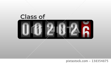 Class 2026 retro speedometer display design, graduation milestone, modern academic celebration. School banner, senior announcement, alumni poster, event invite, minimal Vector illustration 138354875