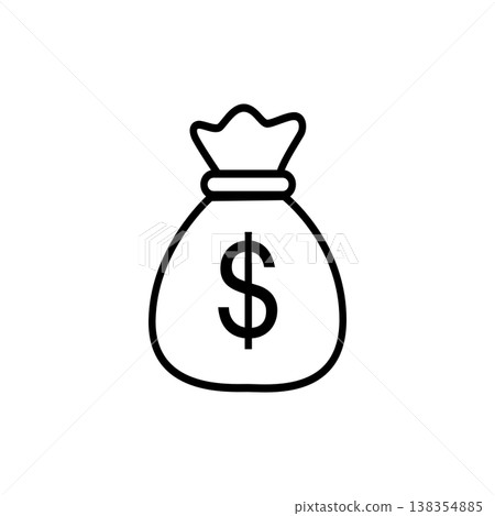 Money Bag with Dollar Sign Icon/A set of high-quality minimalist line icons representing finance, banking, and payment methods. Perfect for mobile apps, websites, and financial presentations 138354885