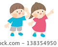 一幅插圖，畫中一個男孩和一個女孩面帶微笑，斜向上看。 138354950