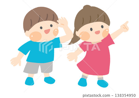 An illustration of a smiling boy and girl looking diagonally upwards. An illustration of a smiling boy and girl looking diagonally upwards. 138354950