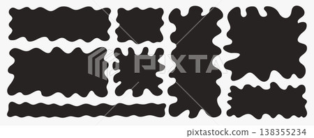 Organic wavy shape frame collection with bold square and rectangle doodle silhouettes. Fluid abstract forms for text blocks, posters, stickers and modern playful layouts 138355234