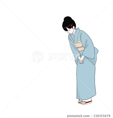 A woman in a kimono bows slightly (greeting, serving customers) A woman in a kimono bows slightly (greeting, serving customers) 138355679
