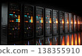 Row of network data black server center computer technology with led light. 138355910