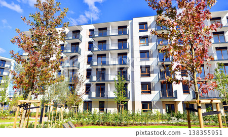Apartments in residential complex. Housing structure at modern house.  Architecture for property investment. and architecture details. Urban abstract - windows of apartment building. 138355951