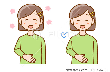 Elementary school girl puts her hand on her stomach | Menstruation, constipation, health Elementary school girl puts her hand on her stomach | Menstruation, constipation, health 138356255