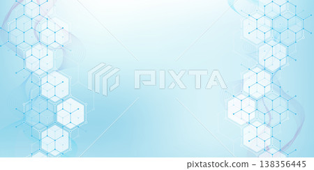 Health care or medical abstract background with hexagons, lines and dots. Scientific innovation banner template concept. Biology and pharmaceutical technology background. Vector illustration. 138356445