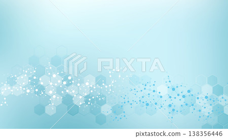 Health care or medical abstract background with hexagons, lines and dots. Scientific innovation banner template concept. Biology and pharmaceutical technology background. Vector illustration. 138356446
