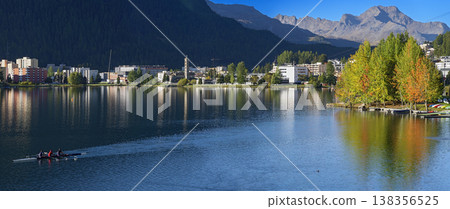 Lake St. Moritz with rowing boat Lake St. Moritz with rowing boat 138356525