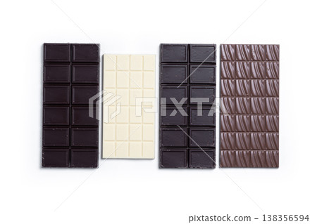 Assortment of white, milk and dark chocolate pieces Assortment of white, milk and dark chocolate pieces 138356594