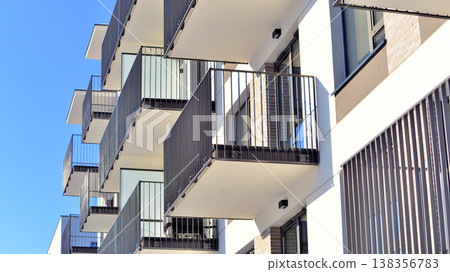 Apartments in residential complex. Housing structure at modern house.  Architecture for property investment. and architecture details. Urban abstract - windows of apartment building. 138356783