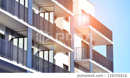 Apartments in residential complex. Housing structure at modern house.  Architecture for property investment. and architecture details. Urban abstract - windows of apartment building. 138356818