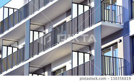 Apartments in residential complex. Housing structure at modern house.  Architecture for property investment. and architecture details. Urban abstract - windows of apartment building. 138356819