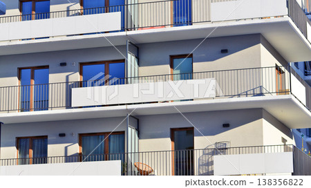 Apartments in residential complex. Housing structure at modern house.  Architecture for property investment. and architecture details. Urban abstract - windows of apartment building. 138356822