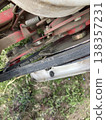 Maintenance photos of deteriorated V-belts, cracks, and damage on agricultural machinery. 138357231