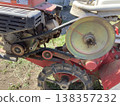 Cracked V-belt and pulley on a tiller - farm equipment maintenance photos 138357232