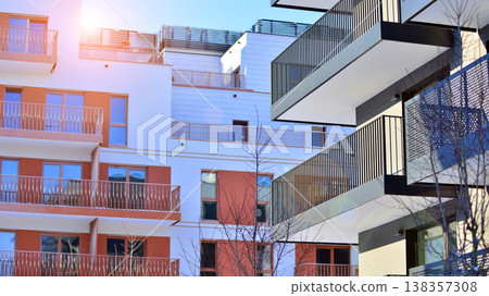 Apartments in residential complex. Housing structure at modern house.  Architecture for property investment. and architecture details. Urban abstract - windows of apartment building. 138357308