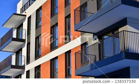 Apartments in residential complex. Housing structure at modern house.  Architecture for property investment. and architecture details. Urban abstract - windows of apartment building. 138357330