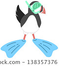 Cute Puffin Bird Snorkeling - Summer Water Activity Sea Bird Illustration 138357376