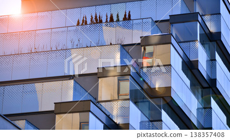 Apartments in residential complex. Housing structure at modern house.  Architecture for property investment. and architecture details. Urban abstract - windows of apartment building. 138357408