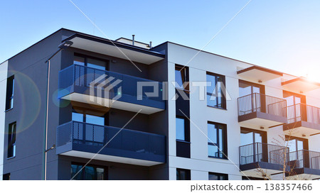 Apartments in residential complex. Housing structure at modern house.  Architecture for property investment. and architecture details. Urban abstract - windows of apartment building. 138357466