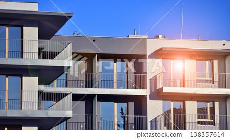 Apartments in residential complex. Housing structure at modern house.  Architecture for property investment. and architecture details. Urban abstract - windows of apartment building. 138357614
