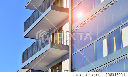 Apartments in residential complex. Housing structure at modern house.  Architecture for property investment. and architecture details. Urban abstract - windows of apartment building. 138357634