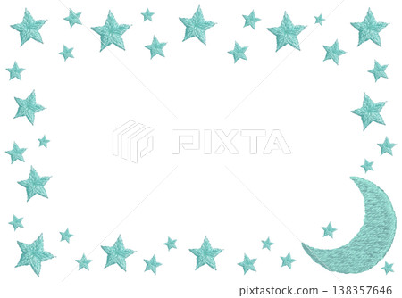 【粉彩流行明星與月亮橫框】手工刺繡插畫素材 138357646