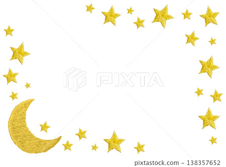 [Pastel Pop Stars and Moon Horizontal Frame] Hand Embroidery Illustration Material 138357652