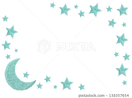 [Pastel Pop Stars and Moon Horizontal Frame] Hand Embroidery Illustration Material 138357654