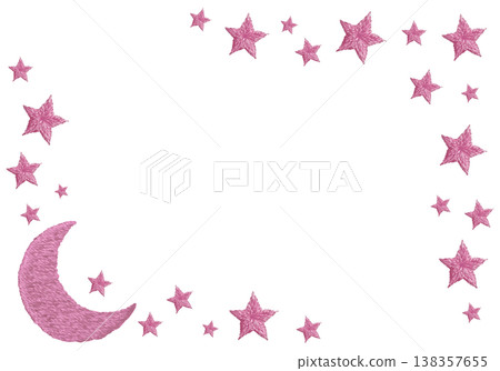 [Pastel Pop Stars and Moon Horizontal Frame] Hand Embroidery Illustration Material 138357655