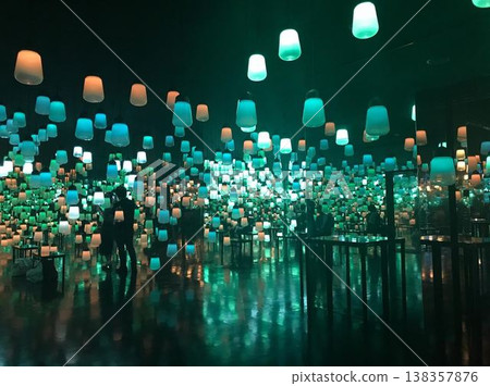 A fantastical art exhibition illuminated by lights A fantastical art exhibition illuminated by lights 138357876