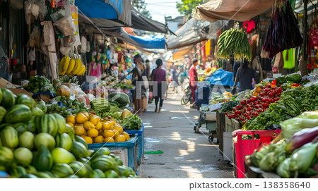 Busy street market opening up Monday morning vibrant 138358640
