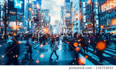 Digital Banking transaction financial, Cashless Society with Digital Banking A bustling city 138358642