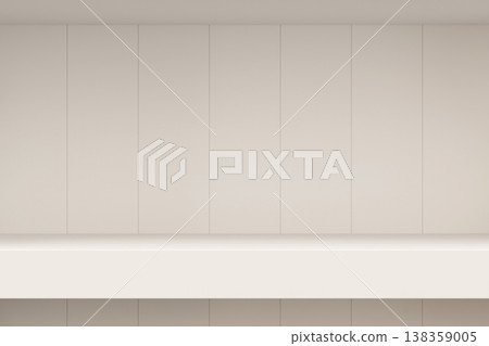 Realistic 3D render of minimal white shelf background with copy space for product presentation Realistic 3D render of minimal white shelf background with copy space for product presentation 138359005